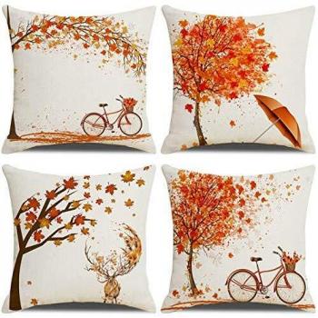 Fall Harvest Tree Pattern Cushion Covers – 4 Count