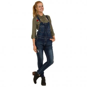 Distress Zip Slim Overalls