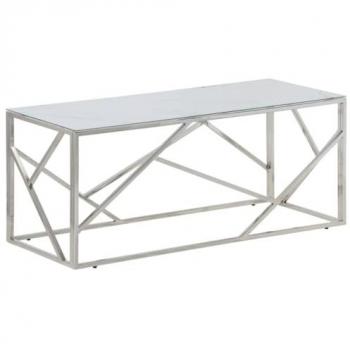 Coffee Table: Silver Stainless Steel with Tempered Glass (VidaXL)