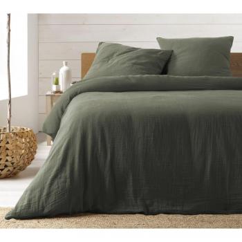 Gaze de Coton Kaki – Parure de Lit 240 × 260 cm, finition satinée
