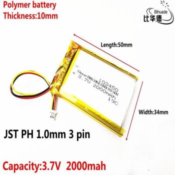 2000mAh JST PH 1.0mm 3 Pin Lithium Battery