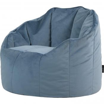 Fauteuil Pouf Velours Sirena Bleu Minéral 77x74cm