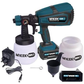 MYLEK Blue 20 V Cordless 2‑Cup Paint Sprayer Kit with 2 Li‑Ion Batteries and Charger