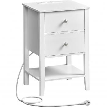 Table de Chevet en Bambou Blanc avec 2 Ports USB et 2 Prises