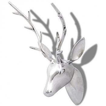 Testa di cervo in alluminio per decorazione da parete, argento, 62 cm