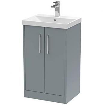 Hudson Reed Juno 500mm Coastal Grey MDF Floor Standing Vanity Unit with Thin-Edge Ceramic Basin