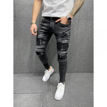 Men's Black Slim Fit Ripped Biker Jeans