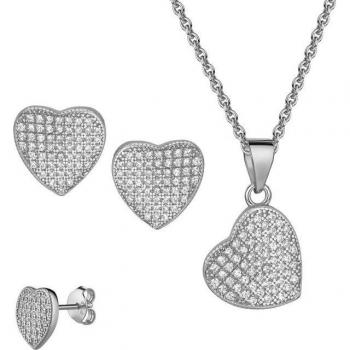 Firetti Multipack Herzschmuck Set – Silber 925 Ohrstecker & Halskette, 4 Stück, Zirkonia (synthetisch)