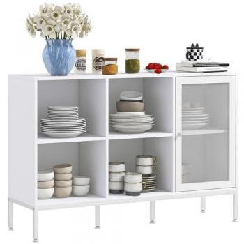 Aparador Desai Homcom Blanco con 4 Compartimentos y Puerta 120x37x81,5 cm