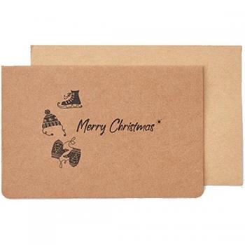 Colección de 4 tarjetas navideñas de papel kraft, sobre retro, diseño de sombrero de Navidad y corona de alce, 12,8x8,4 CM