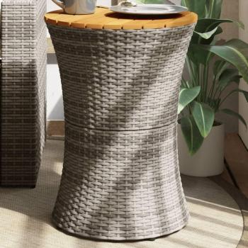 Drum Shape Garden Side Table Grey Poly Rattan and Solid Wood by vidaXL