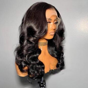 Natural Looking Black 180 Density 26 Inch Body Wave Synthetic Lace Front Wig