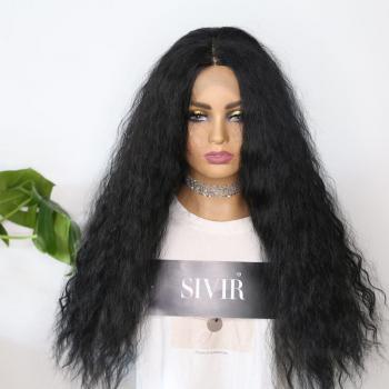 Sivir Long Curly Black Wig 26 Inch Synthetic Lace for Women