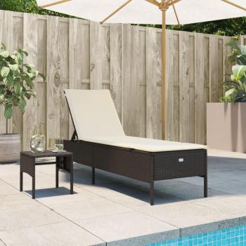 Chaise longue avec coussin et table d'appoint marron
