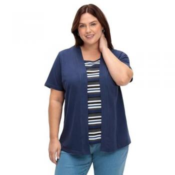 Sheego 2-in-1-Shirt mit gestreiftem Einsatz in Marine, Größe 46