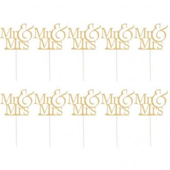 Pics à fruits en papier pailleté Mr & Mrs, 10 pièces, mots imprimés joyeux anniversaire, fournitures de décoration de Table