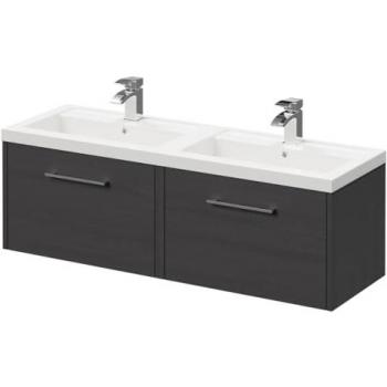 Graphite Grey Horizon Vanity Unit (Wall Mounted, 1200mm) with Double Basin and 2 Drawers, Chrome Handles
