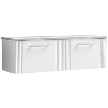 Two‑Drawer Retro Wall Vanity – Grey Laminate Top, 1200 mm, Satin White