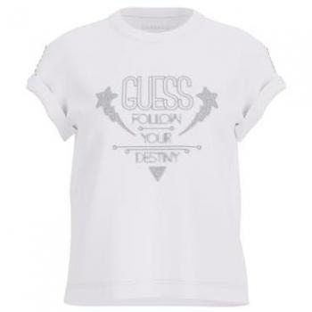 T-shirt da donna Guess con logo in pizzo e strass, facile da indossare, bianca, taglia L