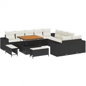 Vidaxl – Canapé de jardin 13 pièces, couleur noire, polyrotin