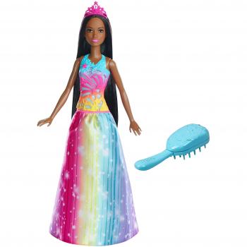 Dreamtopia Barbie Princesse Arc‑en‑Ciel, lumière & musique, cheveux bruns – FRB13