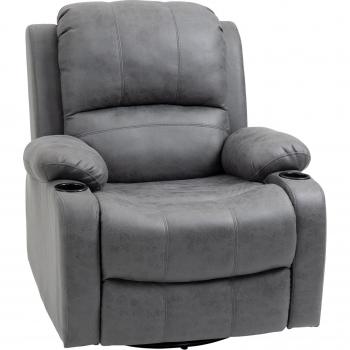 Sillón Grisescama HOMCOM Reclina+ con Reposapiés, Descanso y Portavasos – 87x95x102 cm