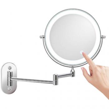 Cyslmuk 8 Wall-Mounted LED Mirror – Silver, USB Power, 1x to 5x Zoom