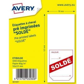 Ensemble 1000 étiquettes cheval pré-imprimées « soldé » – 50×125 mm