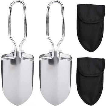2Pcs Mini Camping Shovel Stainless Steel with Storage Pouch