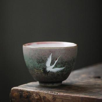 CHANSHOVA Retro Chinese Porcelain Teacup 100ml Red-crowned Crane Pattern