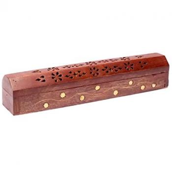 Porte-encens en bois motif fleurs colorées