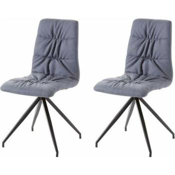 Chaises Rétro Dorées en Tissu Bleu