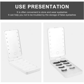 Contenedor para pestañas postizas con espejo y luz LED, 1 unidad
