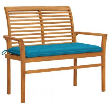 Light Blue Cushion Teak Garden Bench 112 cm