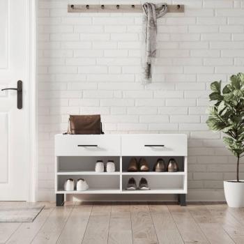 Stylish White Shoe Rack Bench 102x35x55 cm Engineered Wood