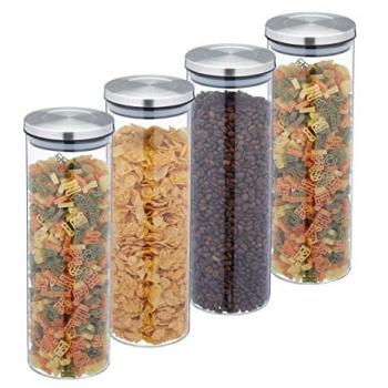 Bocaux de rangement en verre, 1,6 l, hermétiques, 4 pièces, couvercles en acier inoxydable, transparents/argent