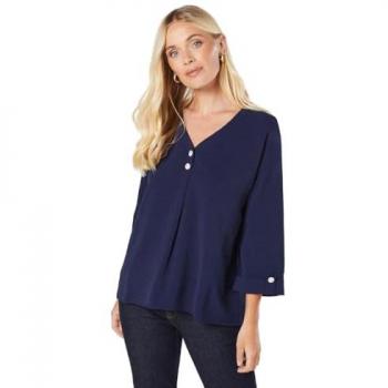 Navy Women's Petite Double Button Blouse