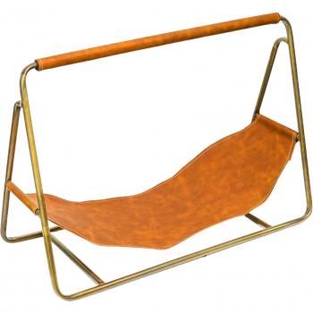Contemporary Antique Brass with Hanging Leather Log Holder