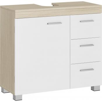 Meuble de Rangement Sous Lavabo 3 Tiroirs 2 Cases Blanc et Beige