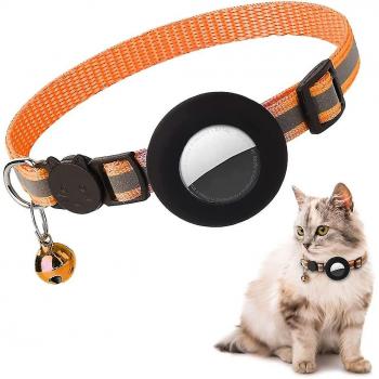 Collier sécurité pour chat – Airtag, silicone, cloche, couleur orange‑noir