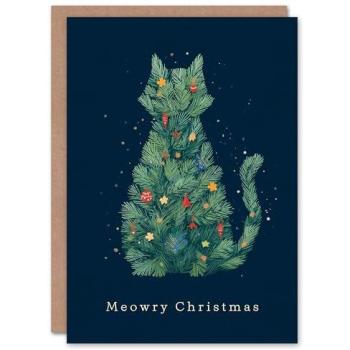 Artery8 Blue Cat Silhouette Christmas Card