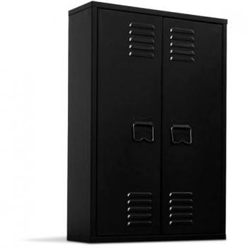 Armoire murale métal noir design industriel ESTER 2 portes avec étagères pratiques