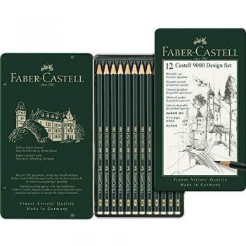 Set de 12 crayons graphite CASTELL 9000 DESIGN boîte en métal