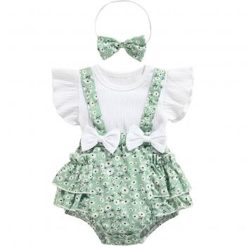 Combinaison d'été 2 pièces pour bébé fille, manches volantes, bandeau, motifs floraux