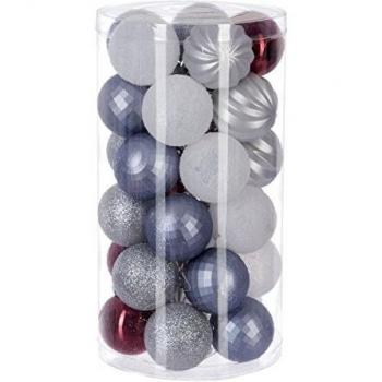 Kit de décoration pour sapin de Noël avec 30 pièces en bleu, rouge et blanc