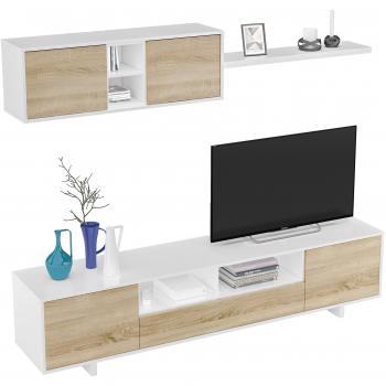 Habitdesign Mobile Moderno 200 cm Bianco Lucido Quercia Canadese