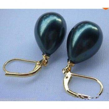 14mm Black South Sea Shell Pearl Earrings