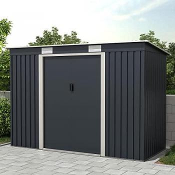 Charles Bentley 8.6ft x 4ft Steel Shed, Dark Grey