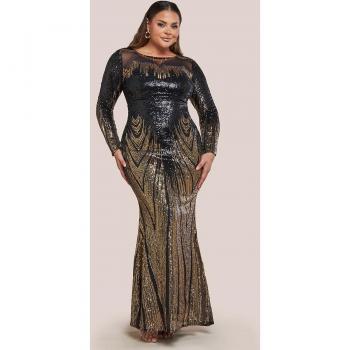Goddiva Women's Gold Aztec Sequin Maxi Dress