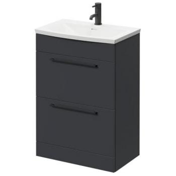 600mm Gloss Grey Floor Standing Vanity Unit with Matt Black Handles